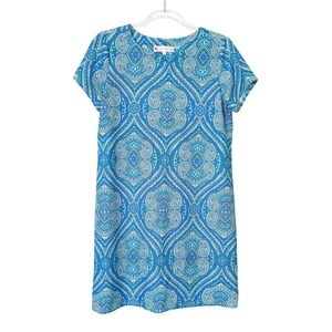 Jude Connally Nylon Jude Cloth Shift Dress Women's Size Small Blue Paisley